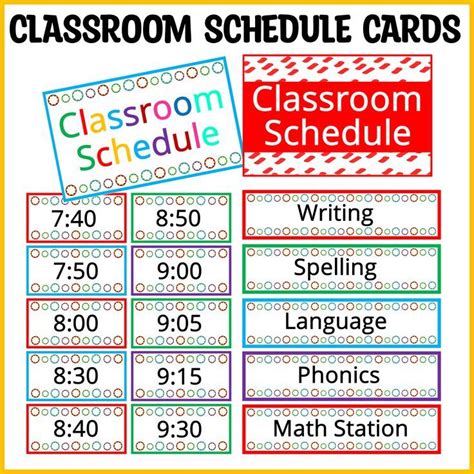 classroom schedule cardsprintable classroom schedule cardseditable
