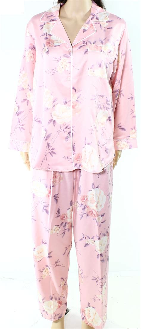 elaine  elaine  pink womens size medium  brushed  satin pajama set walmart