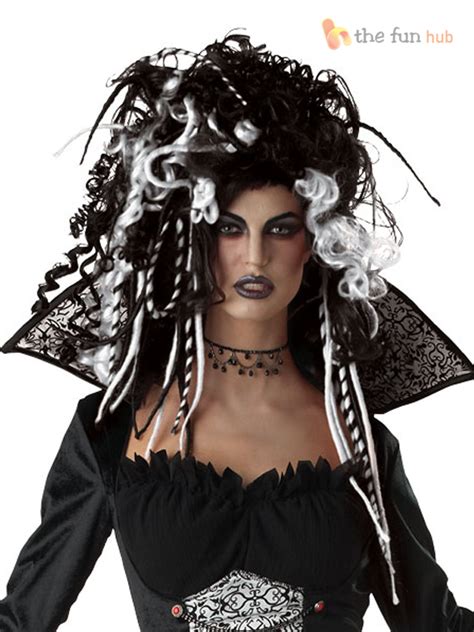 Ladies Deluxe Gothic Vampire Wig Glamour Witch Halloween Womens Fancy