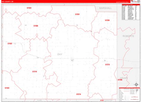 day county sd zip code wall map red  style  marketmaps mapsales