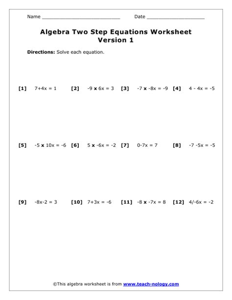 step equation worksheet version