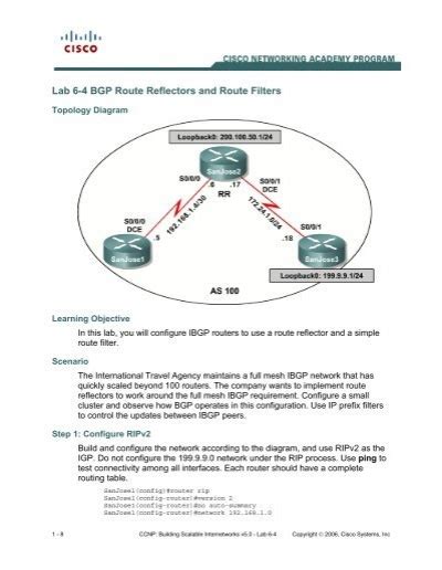 Lab 6 4 Bgp Route Reflectors And Route Filters The Cisco