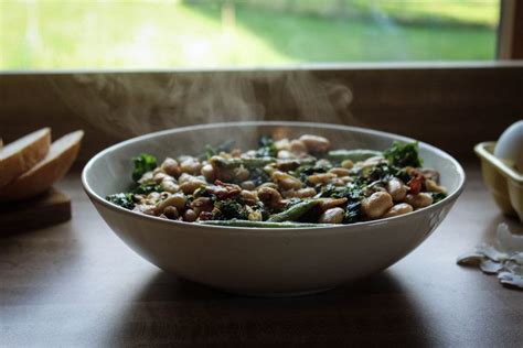 cannellini bean dinner  green beans bacon egg  kale recipe