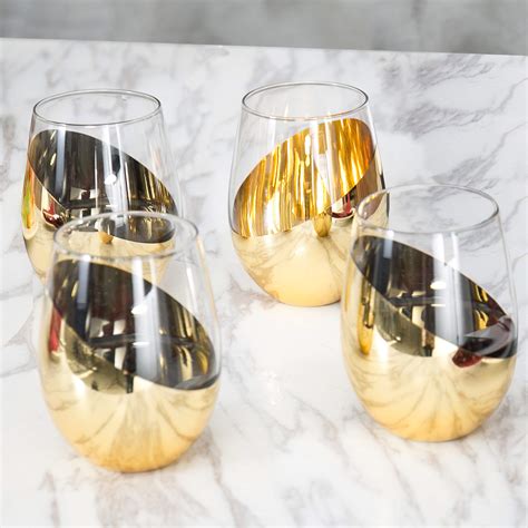 mygift brass stemless wine glasses set