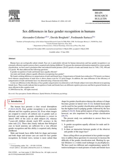 Pdf Sex Differences In Face Gender Recognition In Humans