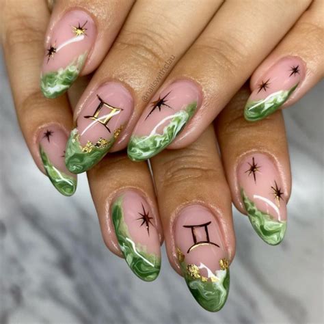 gemini nail designs green marble french tip nails  gemini