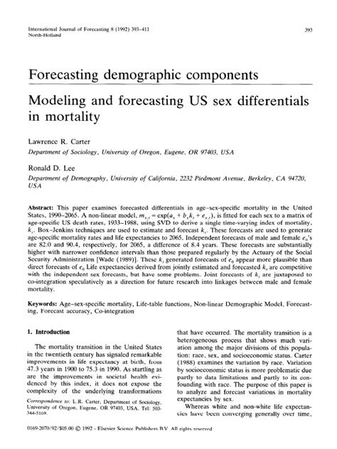 Forecasting Demographic Components Modeling And Forecasting Us Sex