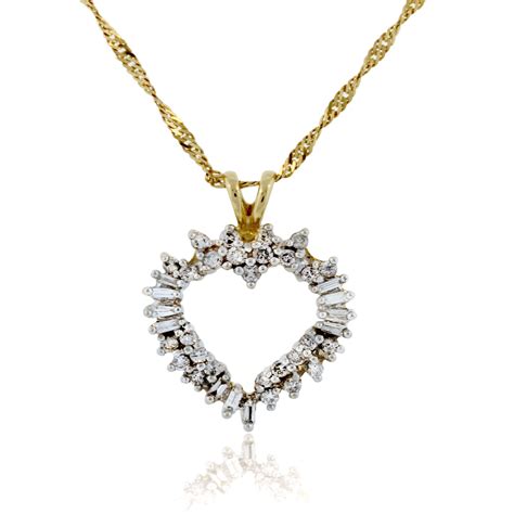 yellow gold multi diamond heart pendant necklace