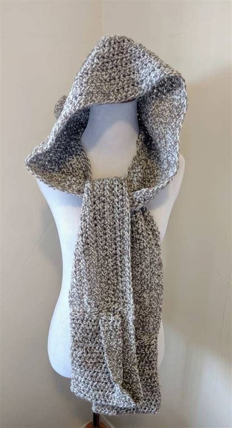 hooded scarf  pockets crochet scarf  hood brown  etsy