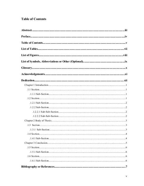 thesis table  contents writing  outline format