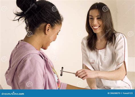 portrait  doctor examine patient stock photo image