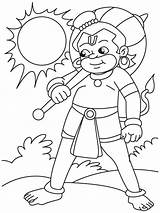 Hanuman Coloring Pages Lord Sun Kids Printable Getdrawings Getcolorings Color sketch template