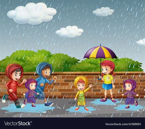 children running   rain illustration    preview