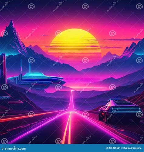 retro futuristic nostalgic night  sunset neon cyberpunk vintage