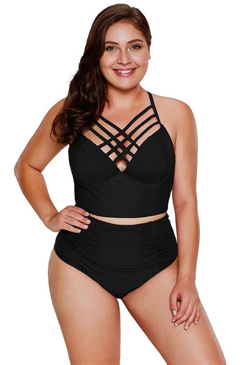 Plus Size High Waisted Swimwear With Two Pieces Design