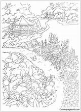 Coloring Pages Country Scenes Adults Garden Beautiful Gazebo Color Book Printable Adult Colouring Dover Scenery Books Publications Dreamy Drawing Online sketch template