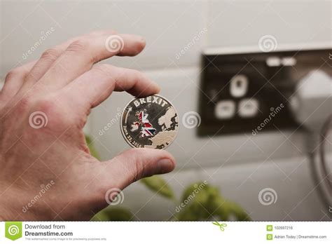 metal brexit coin stock photo image  border article