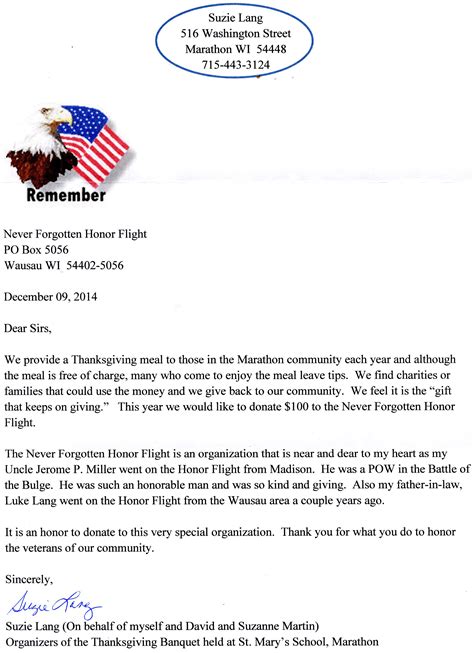 sample letters  veterans  honor flight onvacationswallcom