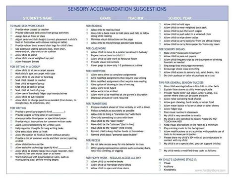 sensory accommodation suggestions     good idea   kids accommodations