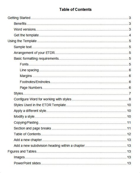 table  contents    premium templates