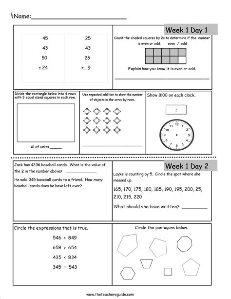 grade daily math worksheets  grade math worksheets word