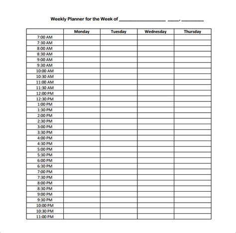 hourly planner  planner template