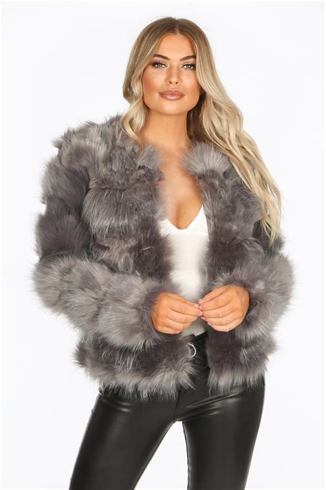grey super soft faux fur jacket dressed in lucy