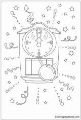 Midnight Clock Year Pages Striking Coloring sketch template