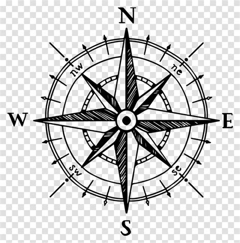 compass drawing black north south east west overlay compass rose gray