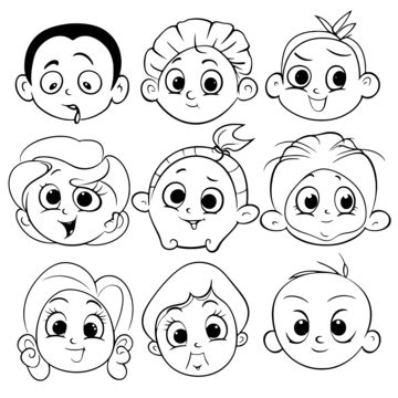 children cartoon face coloring page  girl  ethnic outline sketch