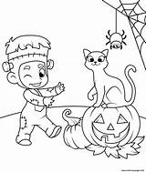 Coloring Lantern Jack Cat Kid Costume Halloween Pages Cute Printable sketch template