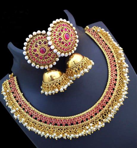 sitashi fashion jewellery gold plated red necklace set at rs 14 piece