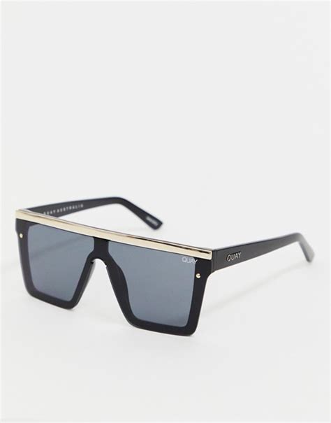 quay australia hindsight flatbrow sunglasses  black gold asos