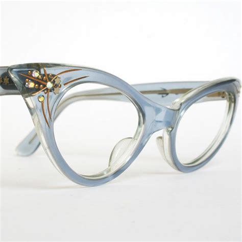 vintage cat eye glasses translucent blue with rhinestones lunettes