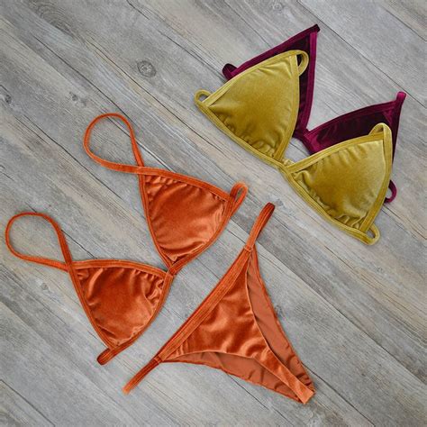 Weimostar Solid Colors Sexy Micro Bikini Set Velvet Thong