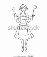 Housewife Linear Smiling sketch template