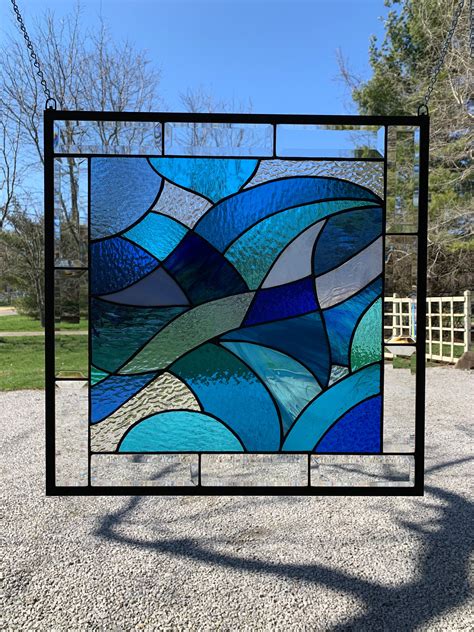 Large Stained Glass Ocean Waves 20 75 X 20 75 Etsy