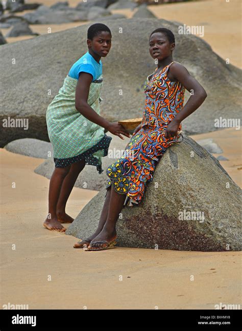 teenage girls  sassandra beach ivory coast west africa stock photo