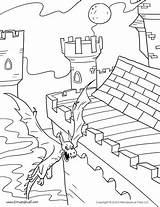 Coloring Castle Pages Dragon Printable Kids Printables sketch template
