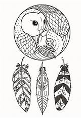 Coloring Dreamcatcher Owl Dreamcatchers Stress Anti Pages Zen Drawing Mandala Adult Owls Adults Colouring sketch template