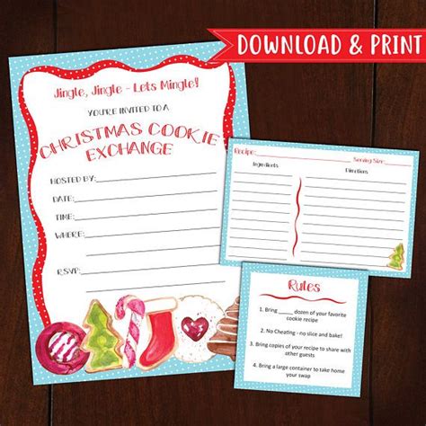 printable holiday christmas cookie exchange party invitation rules