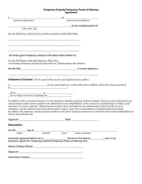 printable temporary custody forms printable forms