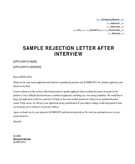 sample rejection letter templates   ms word pages