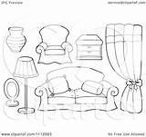 Table Lamp Couch Vase Clipart Curtains Outlined Mirror Chair Illustration Royalty Visekart Vector Background sketch template
