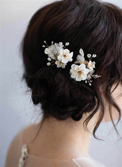 Floral Ivory Bridal Hair Pins Creamy Blossom Hair Pin Set Of 2