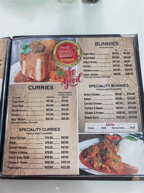 menu  canecutters umhlanga restaurant durban  horizon views