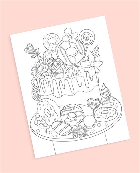 sweet donuts pastry food cake coloring page  digital