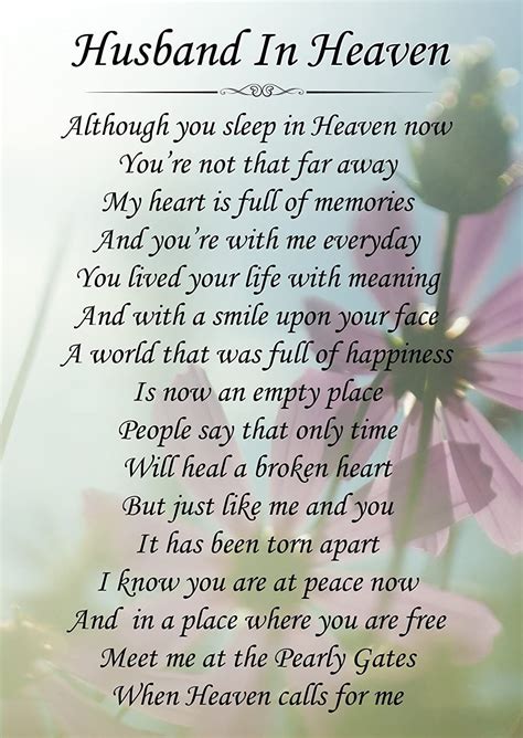 husband  heaven memorial graveside poem keepsake card includes
