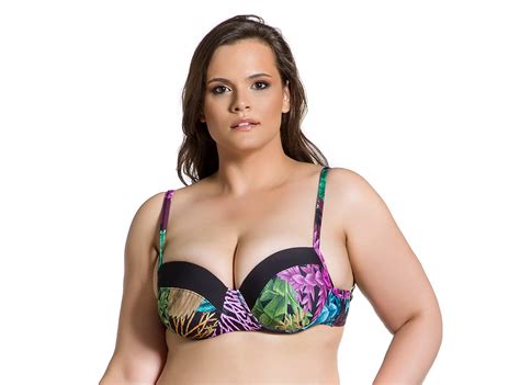 plus size brazilian bikini with balconette top in coral and black print