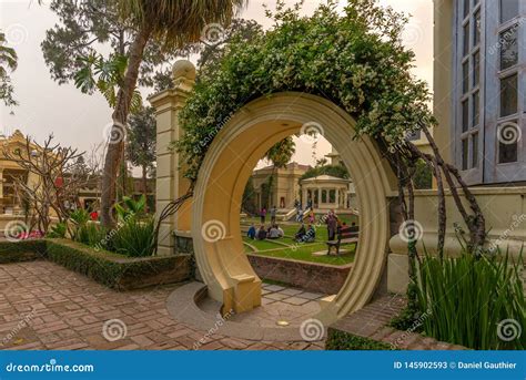 chinese landscape design inspired gate   garden  dreams editorial stock photo image